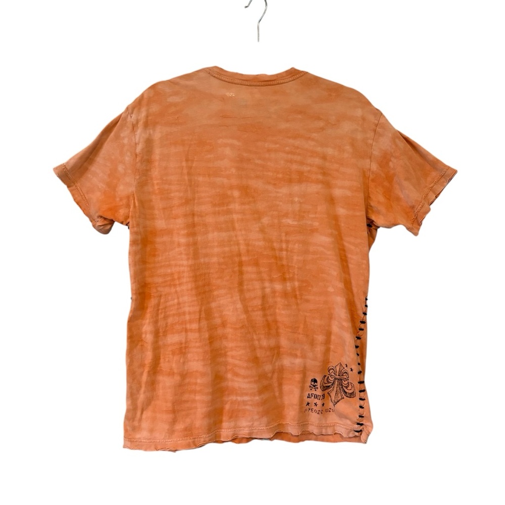 Affliction Value T-Shirt Bright Orange Camo Wash Flocked Graphic, Sz L - Picture 4 of 15